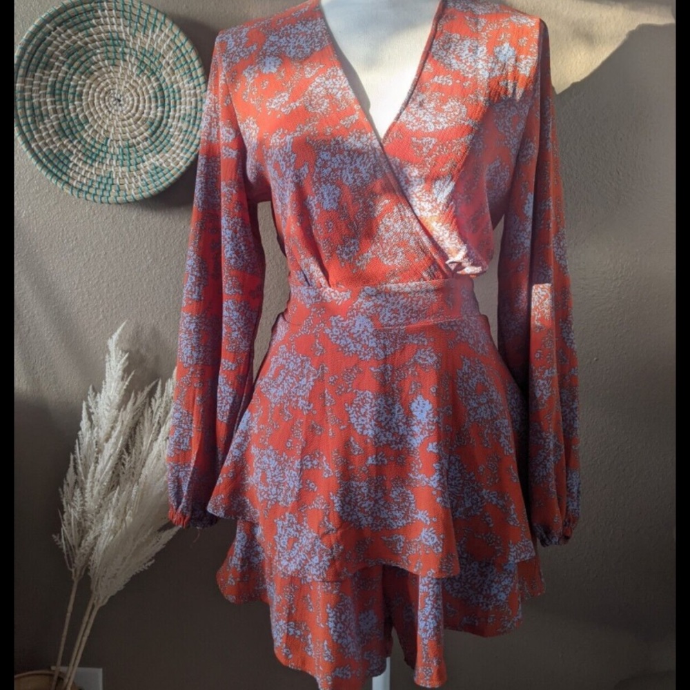 urban outfitters orange floral romper